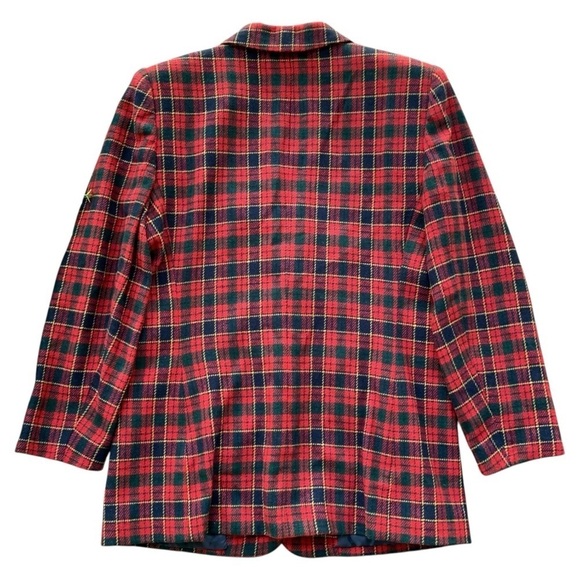 Laura Gayle Wool Blend Plaid Gingham Buttoned Blazer Jacket Red Navy Size 12 - Picture 2 of 6